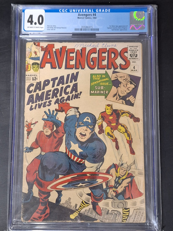 Avengers 4 Marvel 1964 CGC 4.0 1st S.A App of Captain America, 1st Baron Zemo in Cameo