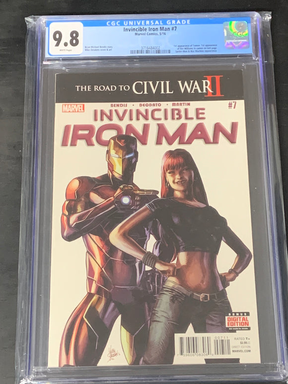 Invincible Iron Man 7 Marvel 2017 CGC 9.8 1st App of Riri Williams in Cameo 1st Print