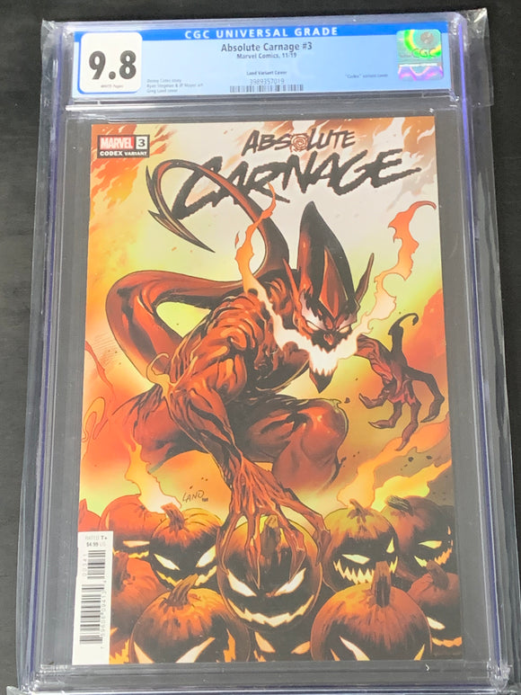 Absolute Carnage 3 Marvel 2019 CGC 9.8 Greg Land 1:25 Codex Variant