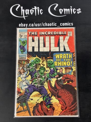 Incredible Hulk 124 Marvel Comics 1970, Wedding Of Bruce Banner, 5th App Rhino!