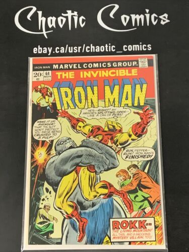 Iron Man 64 Marvel 1973 John Romita Cover, 1st App Of Rokk The Living Mountain!